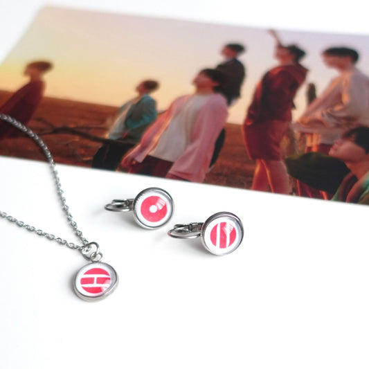 BTS Arirang inspirierte Halskette und Ohrringe mit Cabochon-Elementen im Set oder separat