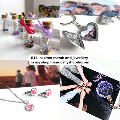 BTS inspirierte Ohrringe mit lila Glasschliffsteinen und Süßwasserperlen