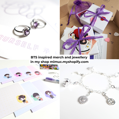 BTS inspirierte Ohrringe mit lila Glasschliffsteinen und Süßwasserperlen