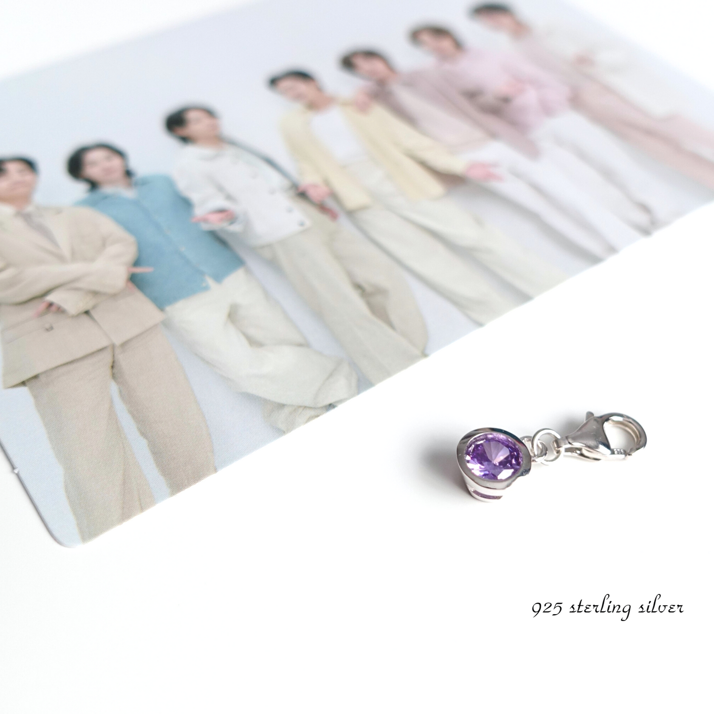 BTS Borahae inspirierter Charm oder Anhänger mit lila Zirkonia und 925er Silber