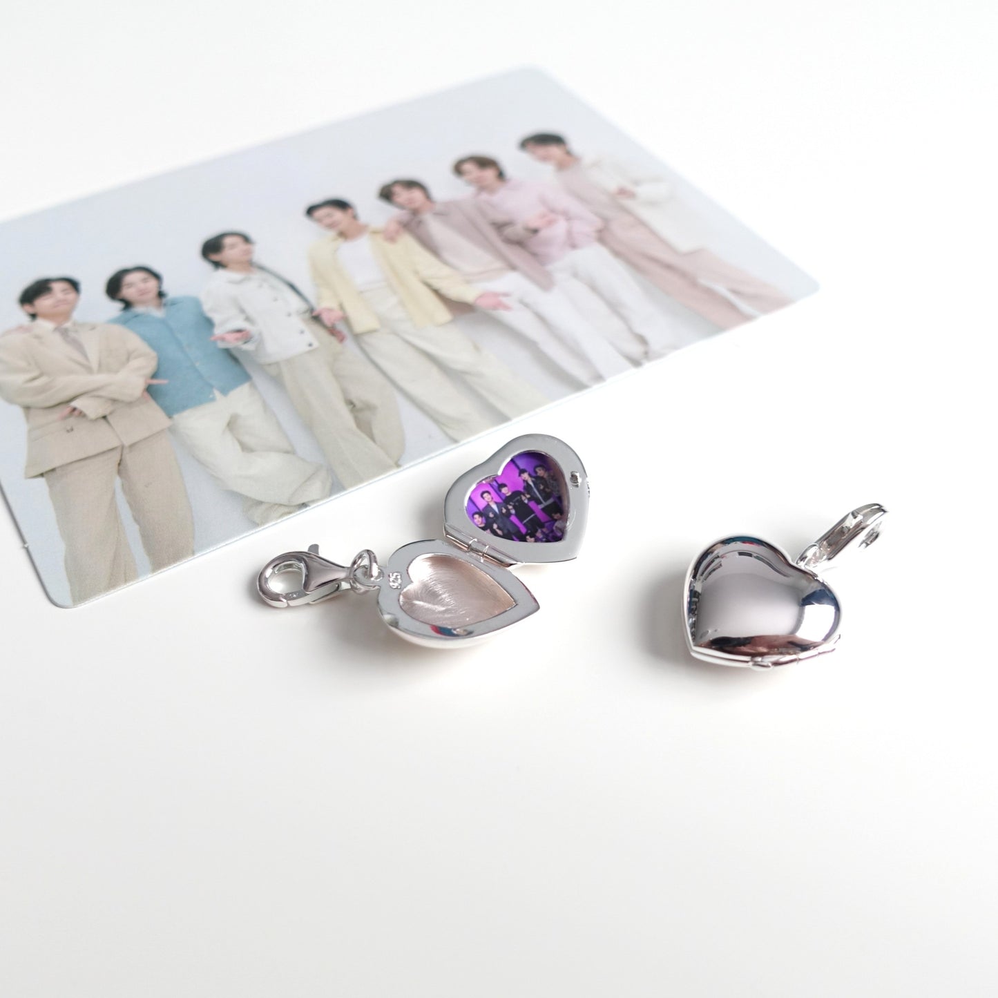 BTS inspirierter Medaillon-Charm oder Ketten-Anhänger für 1–2 Fotos aus 925er Silber