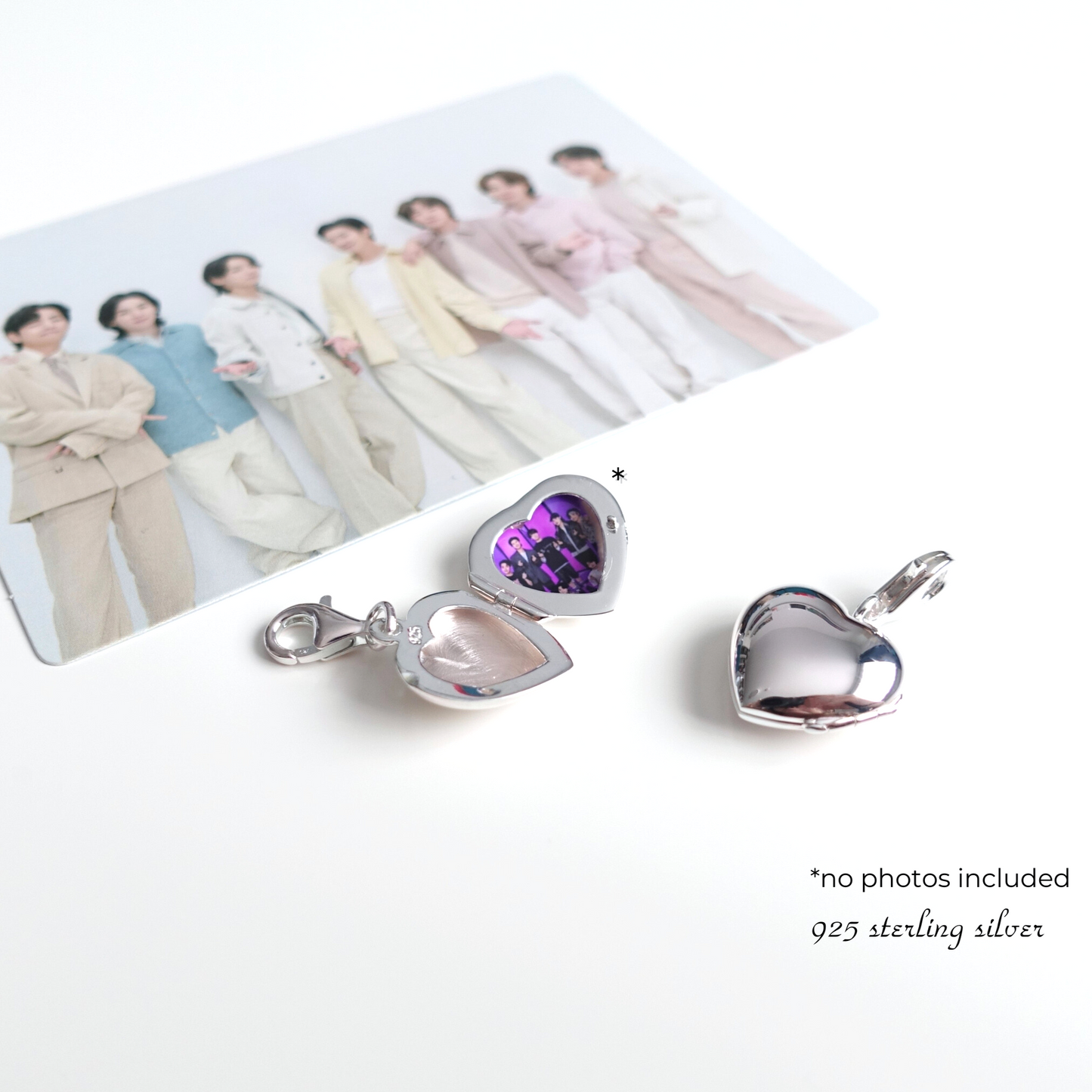 BTS inspirierter Medaillon-Charm oder Ketten-Anhänger für 1–2 Fotos aus 925er Silber