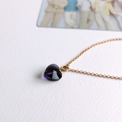 BTS inspirierte Halskette mit lila Herz-Anhänger aus Glas und 925-Silber-Kette in rosévergoldet, vergoldet oder silber
