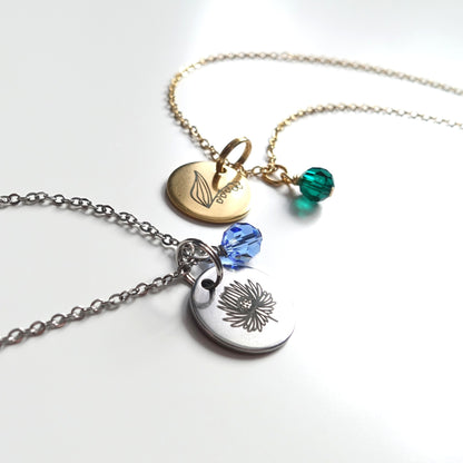Personalisierte Halskette aus Edelstahl mit Geburtsblume und Geburtsstein
