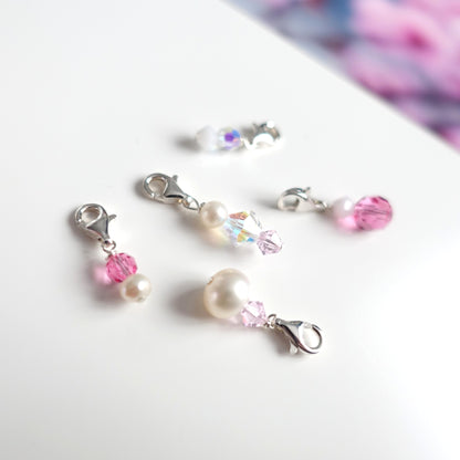 Charm-Set "Kirschblüte" mit 5 Charm-Anhängern aus 925er Silber in rosa, weiß und kristall