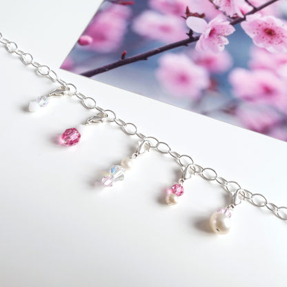 Charm-Set "Kirschblüte" mit 5 Charm-Anhängern aus 925er Silber in rosa, weiß und kristall