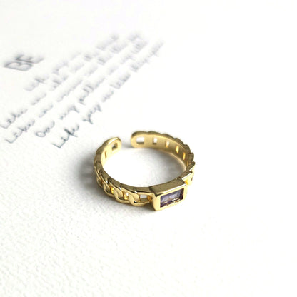 BTS inspirierter verstellbarer Ring mit lila Zirkonia und Messing 18k vergoldet