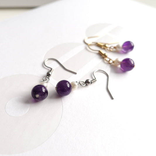 BTS inspirierte Borahae-Amethyst-Ohrringe mit Süßwasserperlen
