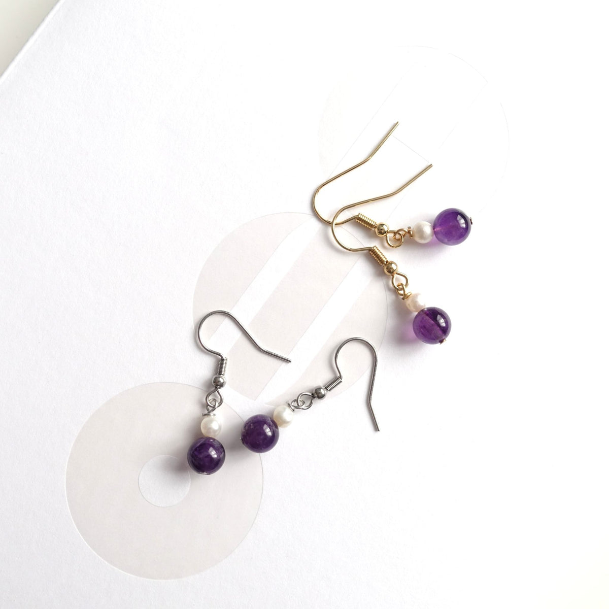 BTS inspirierte Borahae-Amethyst-Ohrringe mit Süßwasserperlen