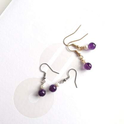 BTS inspirierte Borahae-Amethyst-Ohrringe mit Süßwasserperlen