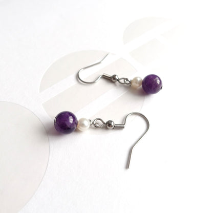 BTS inspirierte Borahae-Amethyst-Ohrringe mit Süßwasserperlen