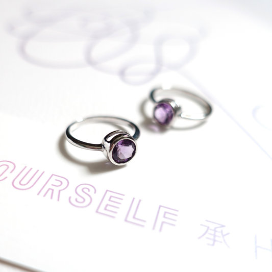 BTS inspirierter Ring mit echtem lila Amethyst und 925er Silber