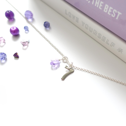 BTS inspirierte Halskette mit Zahl 7 & lila Perle individualisierbar in silber oder gold