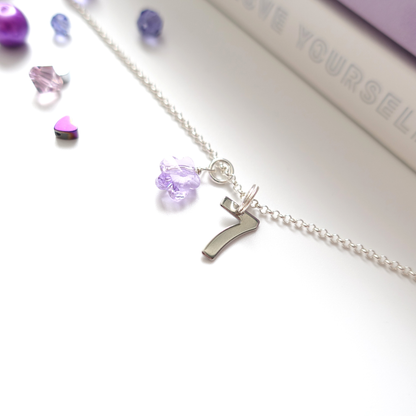 BTS inspirierte Halskette mit Zahl 7 & lila Perle individualisierbar in silber oder gold