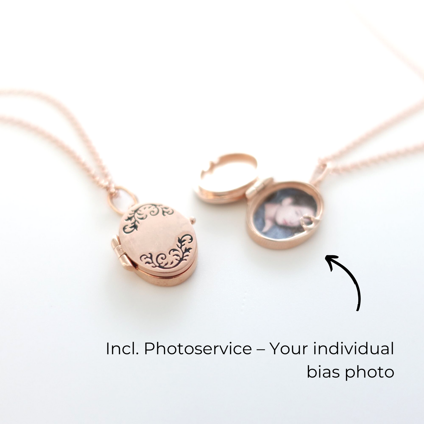 Halskette mit kleinem Medaillon und deinem individuellen BTS Bias-Foto aus Sterling Silber rosévergoldet