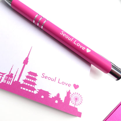 Schreibset "Seoul Love" mit Notizblock, Kugelschreiber und Seoul-Skyline