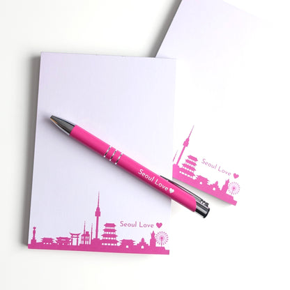 Schreibset "Seoul Love" mit Notizblock, Kugelschreiber und Seoul-Skyline