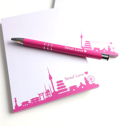 Schreibset "Seoul Love" mit Notizblock, Kugelschreiber und Seoul-Skyline