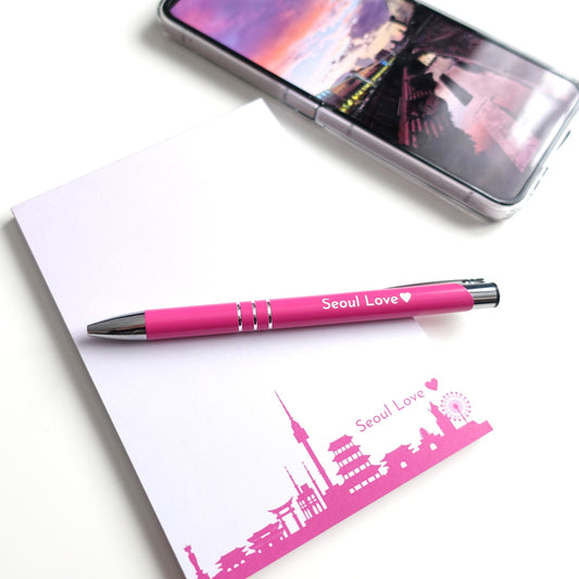 Schreibset "Seoul Love" mit Notizblock, Kugelschreiber und Seoul-Skyline