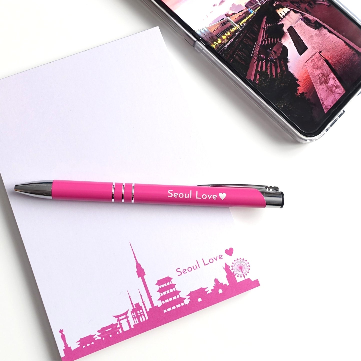 Schreibset "Seoul Love" mit Notizblock, Kugelschreiber und Seoul-Skyline