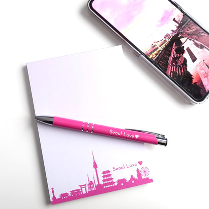 Schreibset "Seoul Love" mit Notizblock, Kugelschreiber und Seoul-Skyline