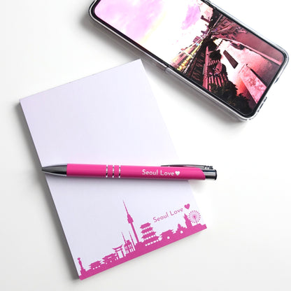 Schreibset "Seoul Love" mit Notizblock, Kugelschreiber und Seoul-Skyline