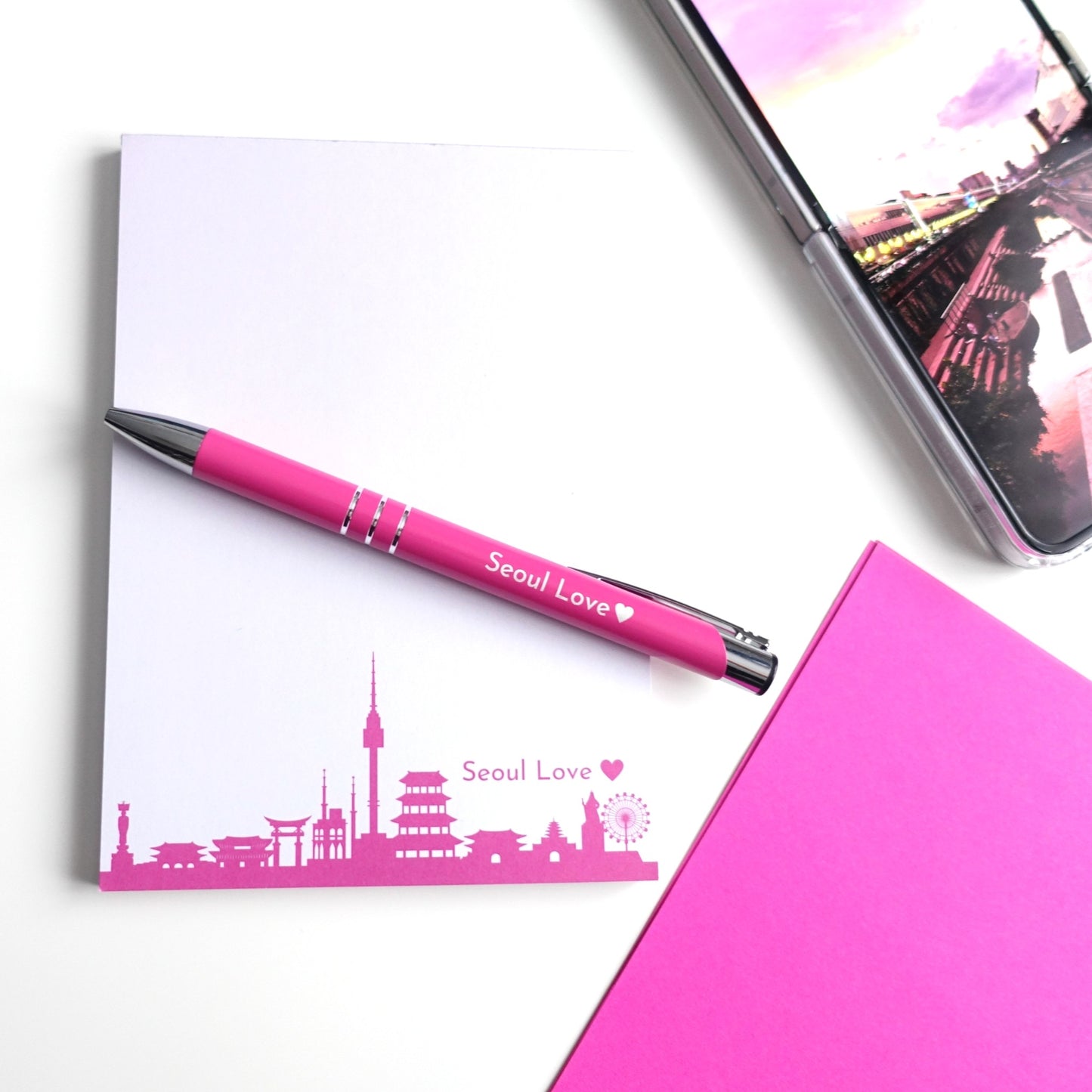 Schreibset "Seoul Love" mit Notizblock, Kugelschreiber und Seoul-Skyline